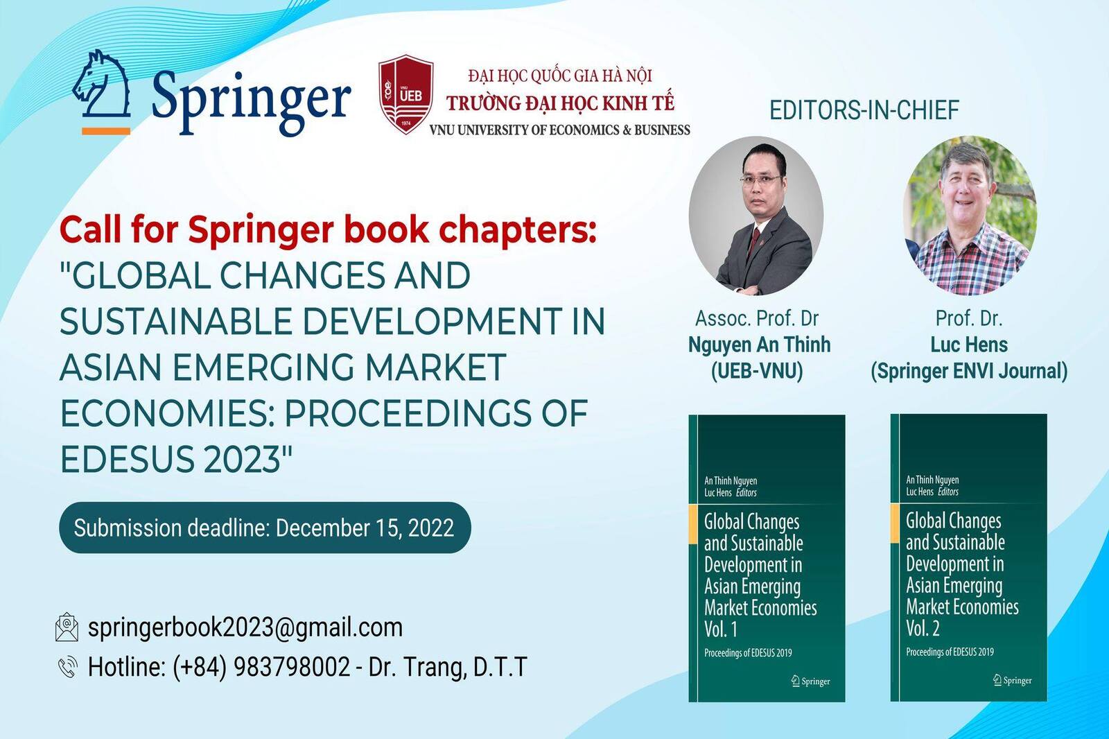 Thư mời viết sách Springer: Global Changes and Sustainable Development in Asian Emerging Market Economies: Proceedings of EDESUS 2023