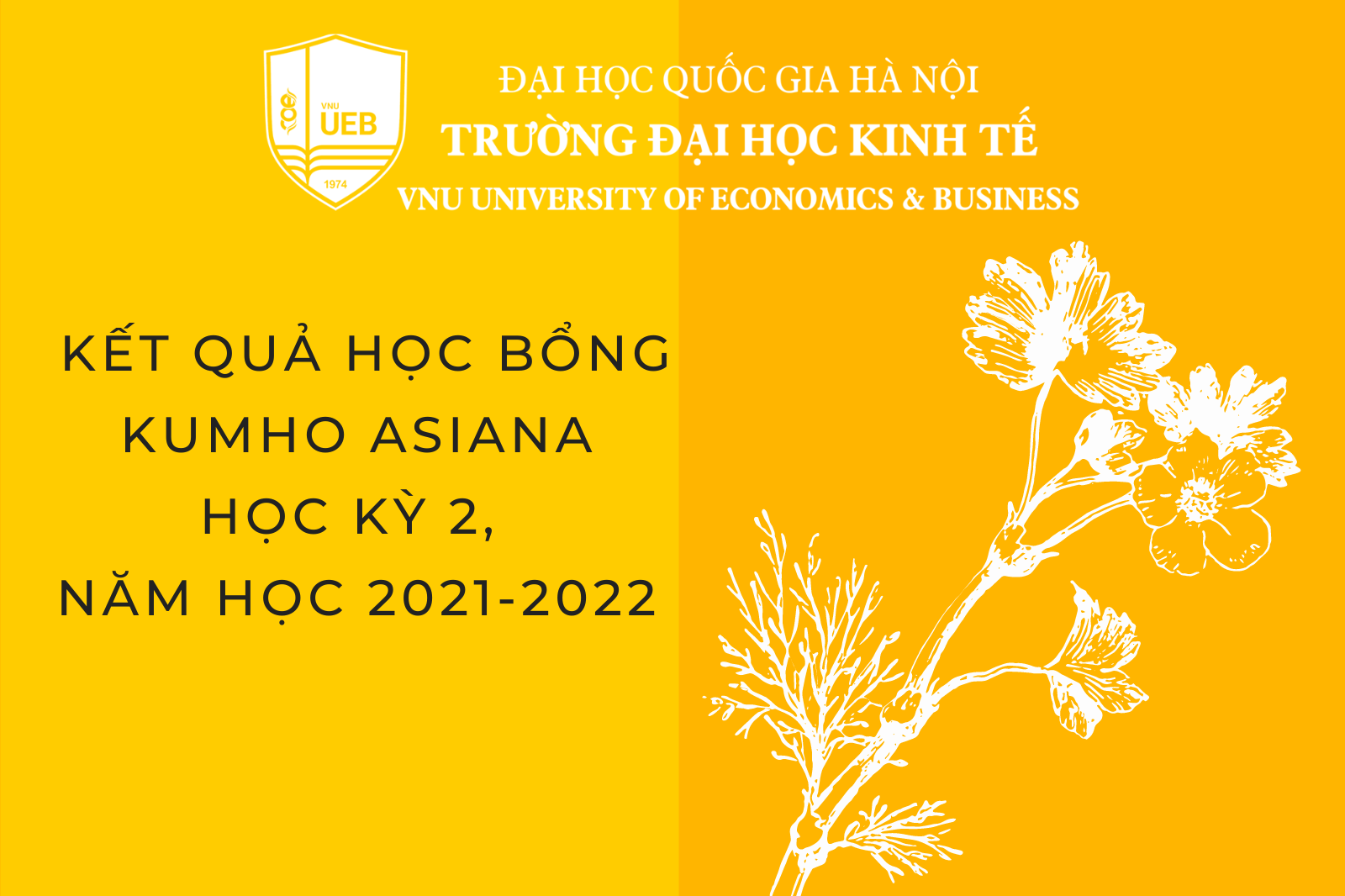 Kết quả học bổng  Kumho Asiana  học kỳ 2,  năm học 2021-2022