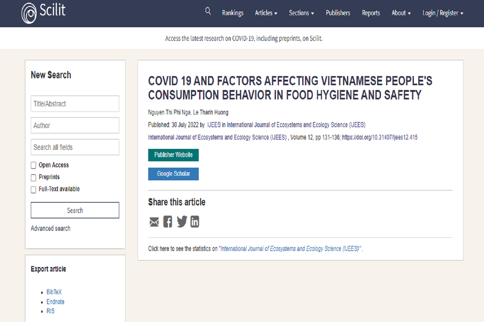 COVID-19 và các nhân tố ảnh hưởng đến hành vi tiêu dùng của người Việt Nam trong an toàn vệ sinh thực phẩm