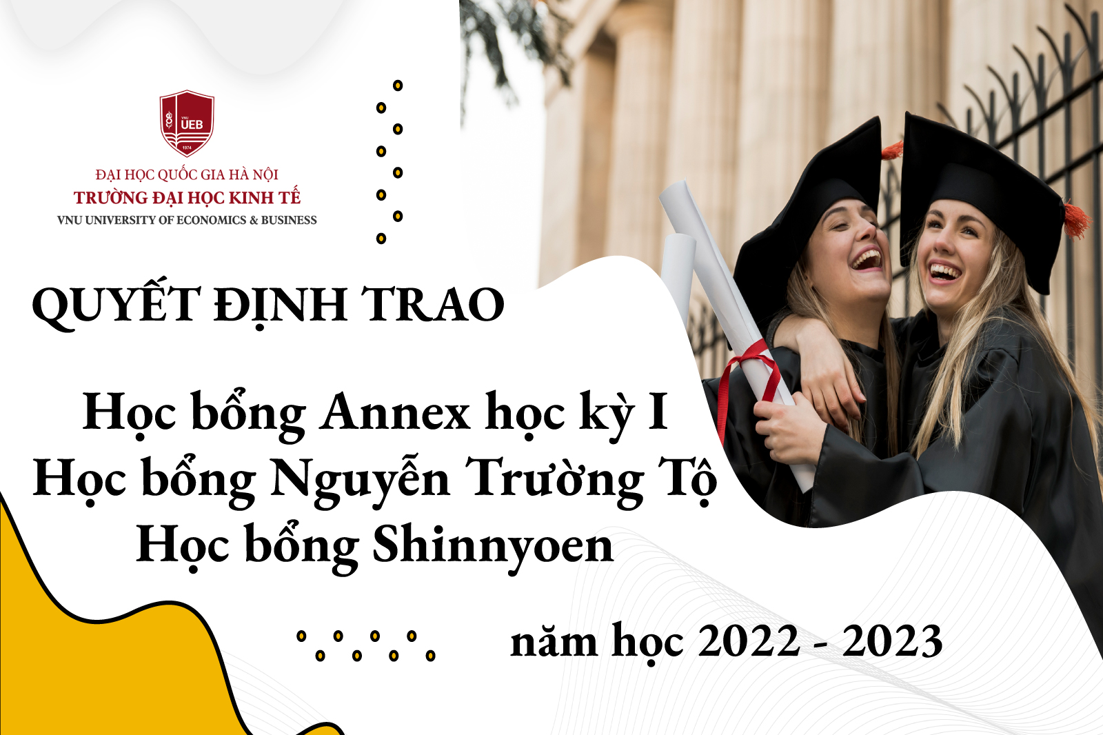 Thông báo sinh viên nhận được học bổng Annex học kỳ I, học bổng Nguyễn Trường Tộ và học bổng của tổ chức Shinnyoen năm học 2022 - 2023