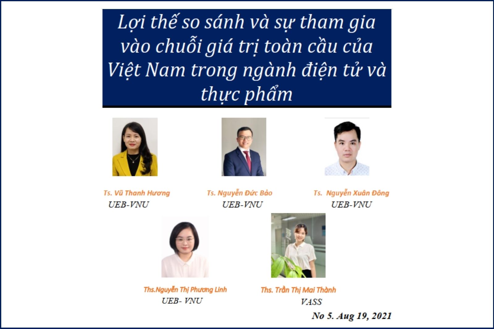 Lợi thế so sánh và sự tham gia vào chuỗi giá trị toàn cầu của Việt Nam trong ngành điện tử và thực phẩm