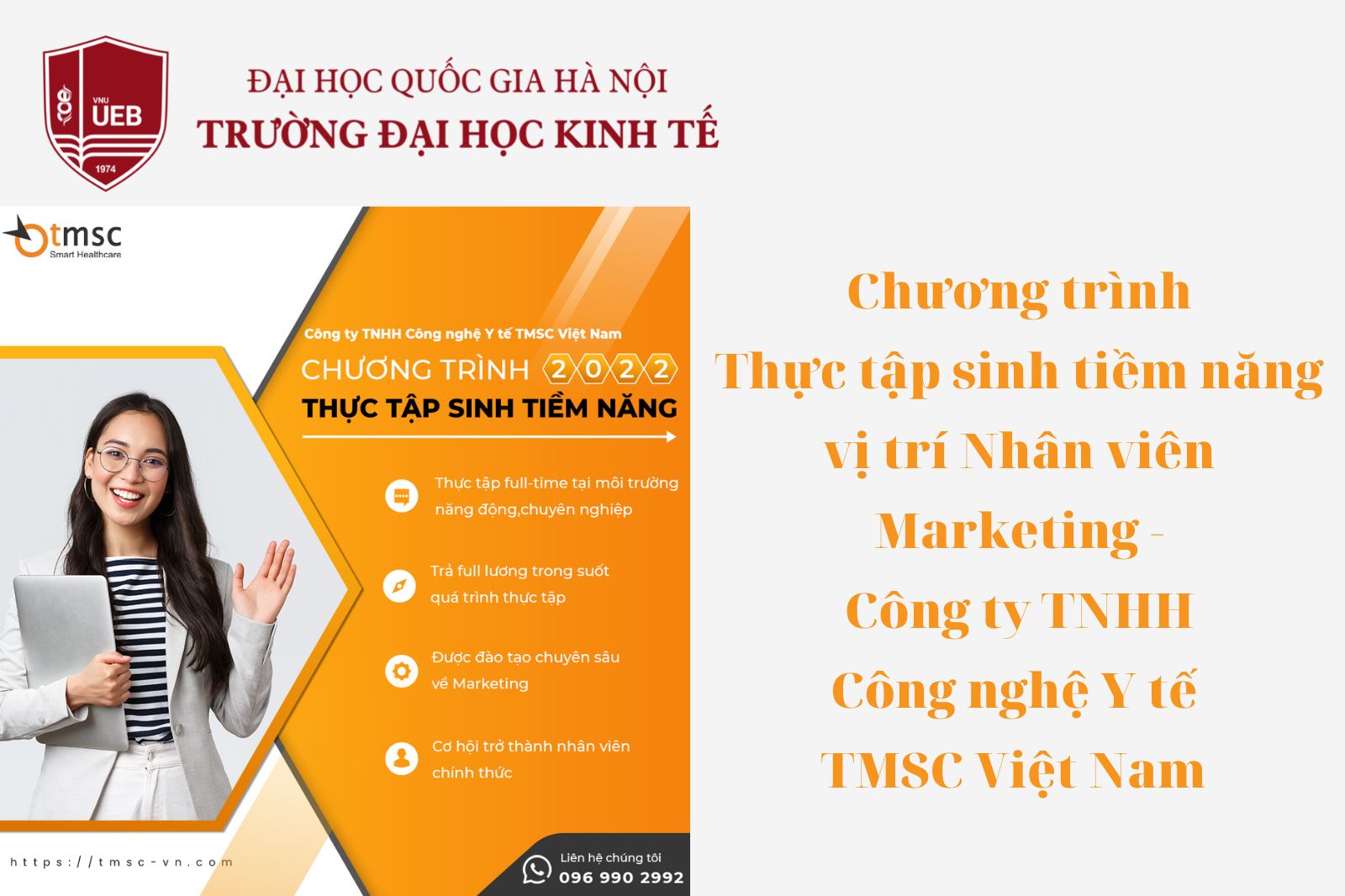 Chương trình "Thực tập sinh tiềm năng" tại Công ty TNHH Công nghệ Y tế TMSC Việt Nam 