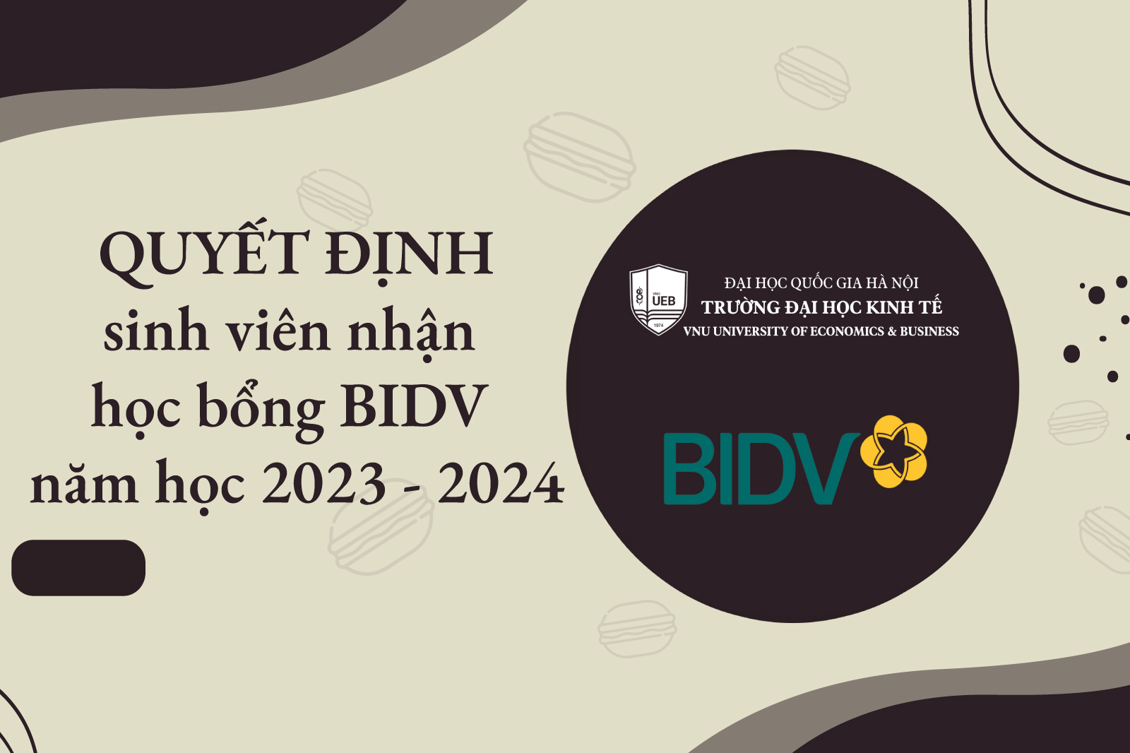 Quyết định sinh viên nhận học bổng BIDV năm học 2023 - 2024