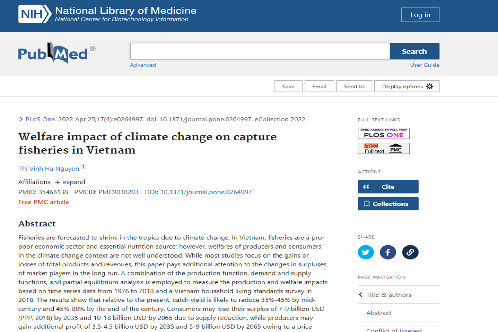 Tác động phúc lợi của biến đổi khí hậu đối với khai thác hải sản ở Việt Nam