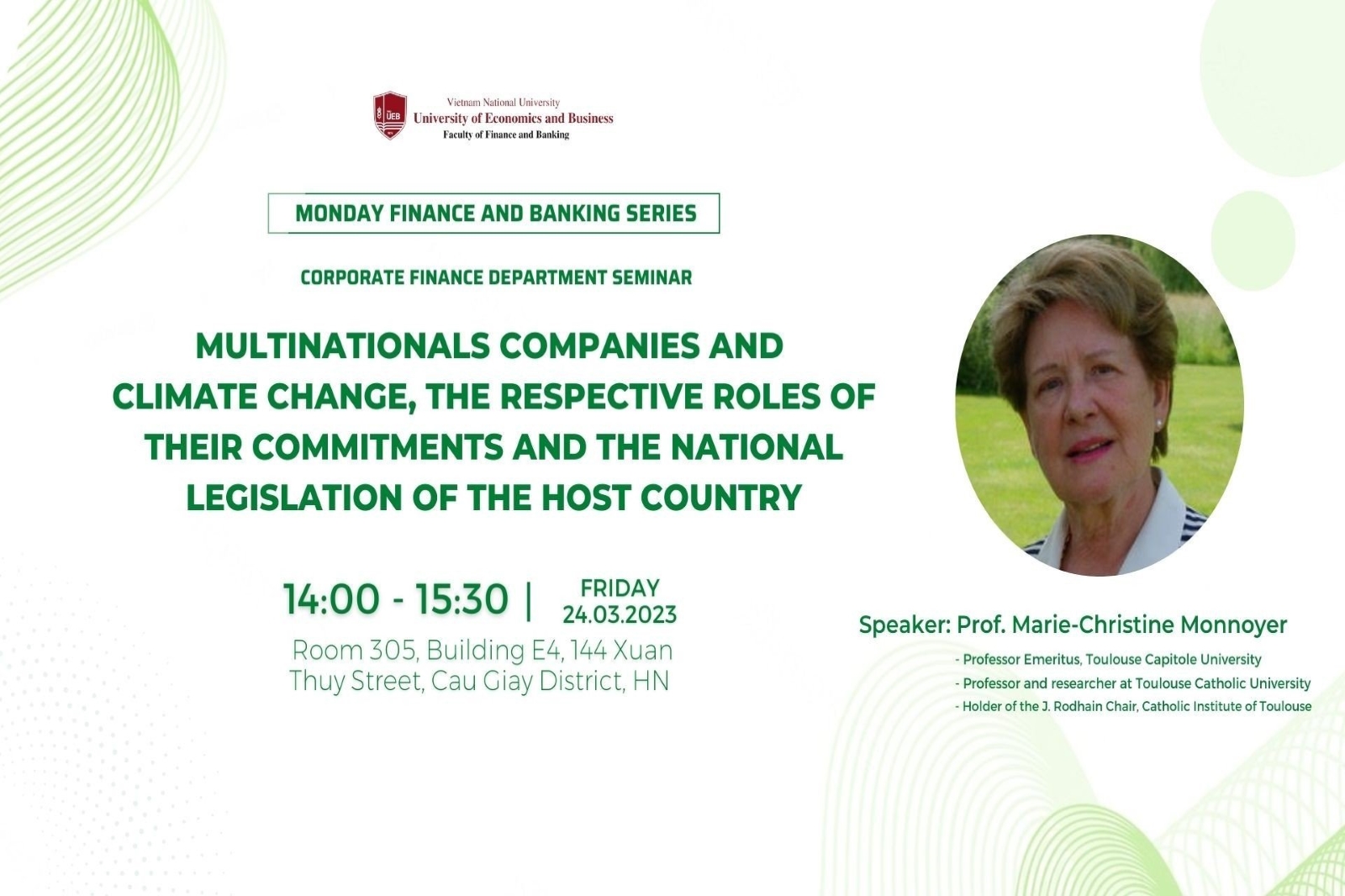 Thư mời tham dự Seminar - Multinationals companies and climate change, the respective roles of their commitments and the national legislation of the host country