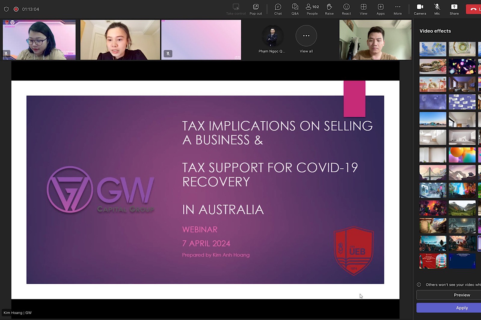 Webinar “Kiểm toán và thanh tra thuế trong quá trình phục hồi sau đại dịch COVID-19” cùng diễn giả đến từ Australia