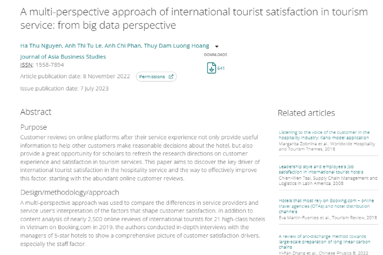 Cách tiếp cận đa khía cạnh về sự hài lòng của du khách quốc tế đối với dịch vụ du lịch: Nghiên cứu từ góc độ dữ liệu lớn